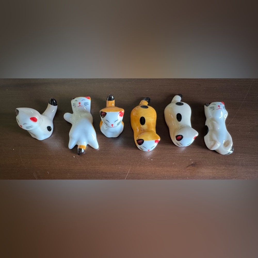 Set of Ceramic Cat Figurines Set - Chopstick Holder